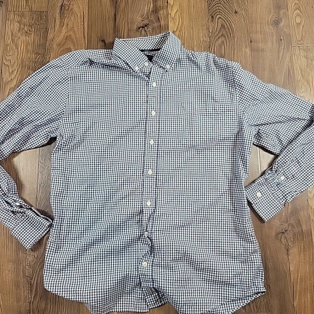 Johnnie-O Shirt Mens Small XL Blue Teal Plaid Long Slv Button Up Preppy LOGO